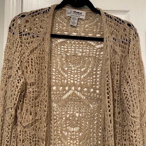 NWOT Back in the Saddle Size M Molina Crochet Open Cardigan in Oatmeal - Picture 4 of 11